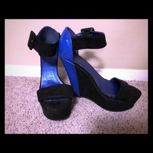 Black and Royal Blue Wedge Sandals